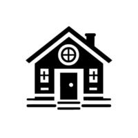 Minimalist Black and White Illustration of a Simple House with Geometric Details and a Round Window, Representing Home. vector