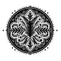 Intricate Black and White Mandala with Floral and Geometric Patterns, Symbolic of Harmony and Balance on a Bright White Background vector