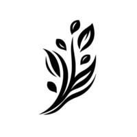 Elegant Black and White Floral Silhouette Depicting Leaves and Stems in a Stylized and Organic Composition, Set Against a Clean White Background. vector