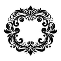Elegant Black and White Floral Swirl Ornament, a Symmetrical for Decorative Use, in a Circular Formation. vector