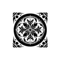 Intricate Black and White Floral Pattern Within a Square Frame, Featuring a Circular Central Motif with a Detailed, Symmetrical and Flourishes. vector