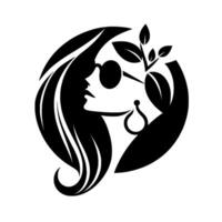 Elegant Silhouette A stylish woman in sunglasses adorned with botanical elements and a bold, black and white . vector