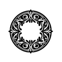 Ornate Black and White Circular Featuring Flowing Floral and Scroll Elements, Forming a Decorative Frame vector