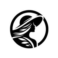 Elegant Silhouette of a Woman in a WideBrimmed Hat, Within a Circle, Suggesting Style and Grace. vector