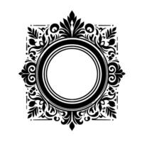 Intricate Black and White Circular Frame Ornament with Floral and Scroll Elements, Perfect for and Decoration. vector