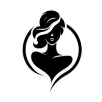 Elegant Silhouette A black and white of a woman with stylized hair, partially within a circle, exuding sophistication and a modern aesthetic. vector