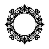 Intricate Black and White Circular Frame with Floral and Swirl Elements, Perfect for Embellishment or Decoration. vector