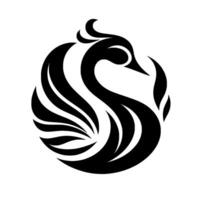 A stylized, symmetrical of a swan or bird in black against a white background, showcasing smooth curves and elegant lines, resembling a crest. vector