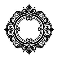 Elegant Black and White Circular Floral Frame, Detailed Swirls and Leaf Motifs Surrounding an Open Center, Isolated on White. vector