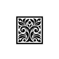 Ornate Black and White Floral Centered Within a Square Frame, Evoking a Sense of Elegance and Symmetry. vector