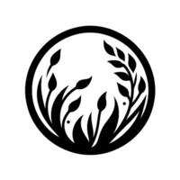 Minimalist Black and White Circular Featuring Stylized Plants, a Botanical Illustration, and a Symmetrical Composition. vector