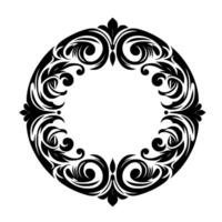 A symmetrical black and white ornate , resembling a circular frame with swirling floral and leaf motifs, offering a decorative and elegant appearance. vector