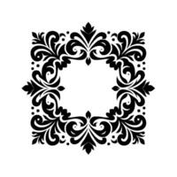 Symmetrical Black and White Floral Ornament Elegant Square Frame with Swirls, Leaves, and Dots, on a Clean White Background. vector