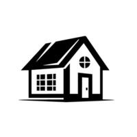 Minimalist Black and White Illustration of a House with Multiple Windows and a Rounded Cross Window, Depicting a Simple Yet Elegant Dwelling. vector