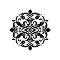 Symmetrical Black and White Floral Scrollwork Pattern in Decorative Circular Arrangement on a White Background. vector