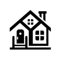 Minimalist Black and White House Simple Home Representation with Door, Windows, Chimney, and Roof on a Clean White Background. vector