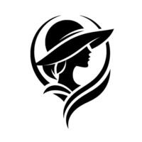 Elegant Silhouette A Black and White of a Woman in a WideBrimmed Hat, Framed by a Curved , Exuding Grace and Timeless Style. vector