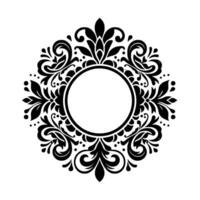 Intricate Black and White Floral Frame with a Central Circle on a Clean White Backdrop, Illustrating Elegance and Classic . vector