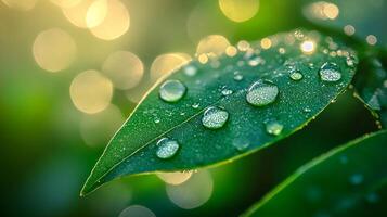 A close up of a leaf with water droplets photo