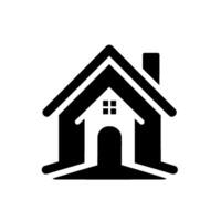 A minimalist black and white house , with simple shapes including a roof, chimney, door, and a window, set against a clean white background, ideal for real estate. vector