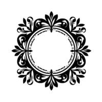 An ornate, symmetrical, black and white, circular frame with intricate floral and scrollwork, perfect for elegant . vector