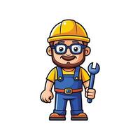 Cartoon of Worker Holding Wrench vector