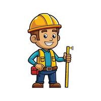 Cartoon of Worker Using Measuring Tape vector