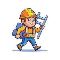 Construction Worker Transporting Ladder at Job Site vector