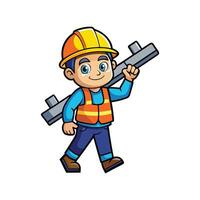 Worker Carrying Ladder to Construction Site vector