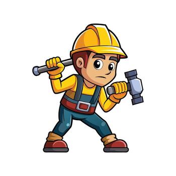 Worker Actively Using Jackhammer for Construction vector