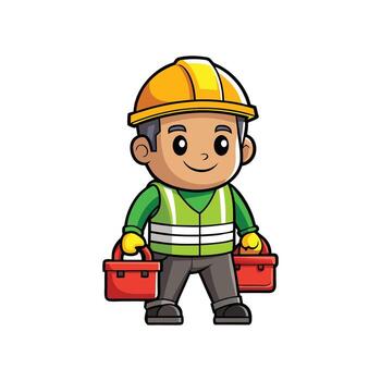 Worker with Toolbox Focusing on Construction Tasks vector
