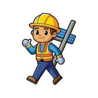 Worker with Ladder Preparing for Construction Work vector