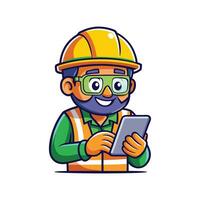Worker Assessing Plans on Smartphone During Work vector