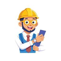 Worker Checking Watch While Holding Blueprint vector