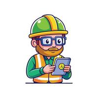 Employee Looking at Smartphone for Construction Plans vector