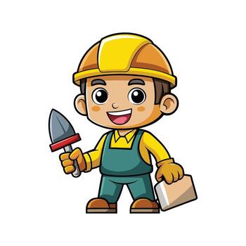 Hardworking Worker Using Brick Trowel on Site vector