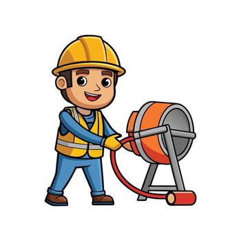 Hardworking Worker Operating Cement Mixer Hose vector
