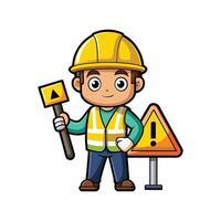 Worker Holding Caution Sign for Safety Awareness vector