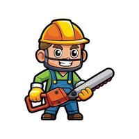 Hardworking Worker with Chainsaw for Project vector