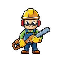 Dedicated Employee with Chainsaw in One Hand vector