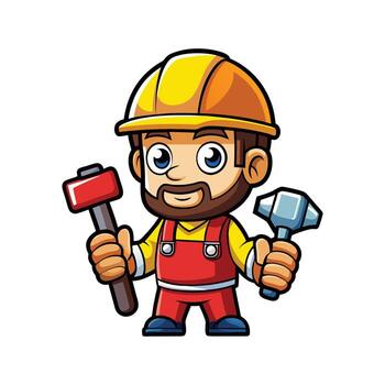 trabajador utilizando cincel y martillo para construcción vector