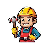 Dedicated Worker with Chisel and Hammer on Site vector