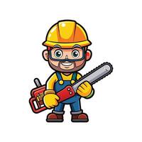 Worker Skillfully Operating Chainsaw in One Hand vector
