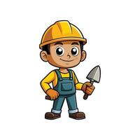 Worker Actively Using Cement Trowel for Job vector