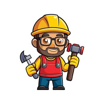 trabajador activamente utilizando cincel y martillo para trabajo vector