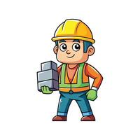 Worker Holding Concrete Block on Job Site vector