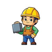 Employee Actively Using Concrete Block at Job Site vector