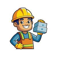 Hardworking Worker Lifting Concrete Block for Work vector