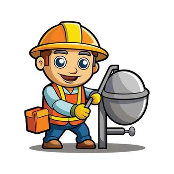Hardworking Worker Using Concrete Mixer for Projects vector