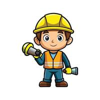 Worker Utilizing Flashlight for Tasks on Site vector